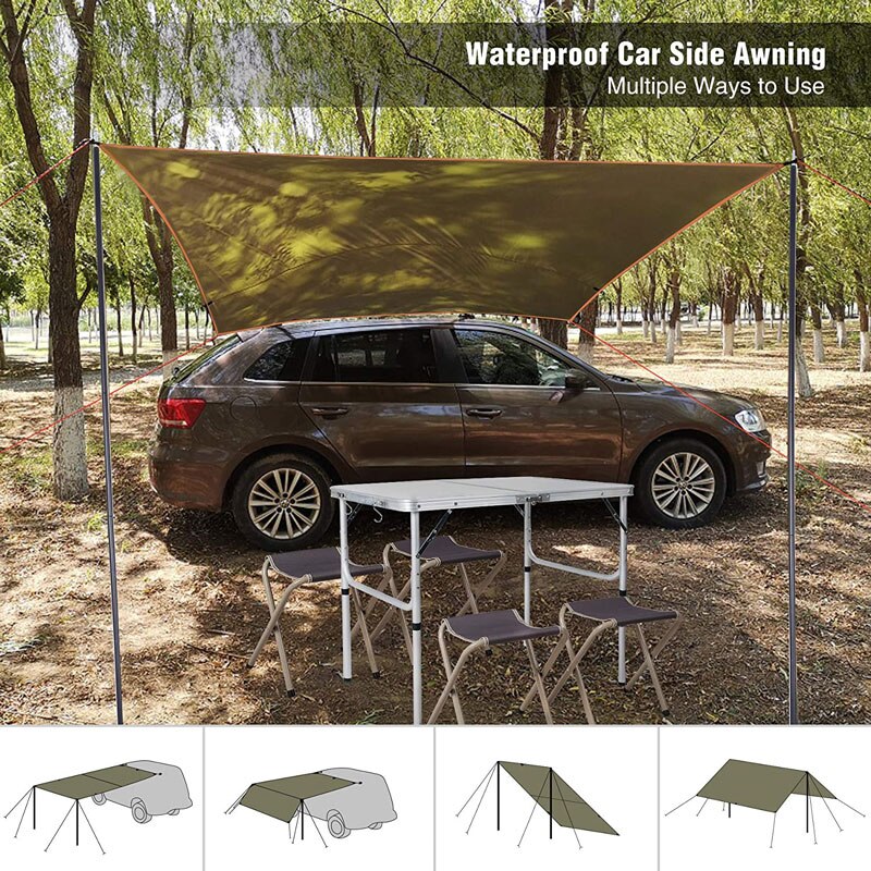 Cheap Goat Tents 3x2m Car Side Awning with Pole Rope Peg Strong Suction Cup Anchor Outdoor Camping Tent Tarp Waterproof Canopy Shade Sun Shelter Tents 